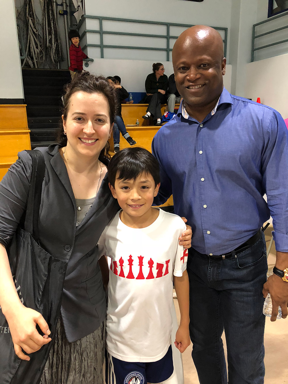 Oliver with GM Maurice Ashley and GM Irina Krush at the Charity Chess Championship in New York City. May, 2018