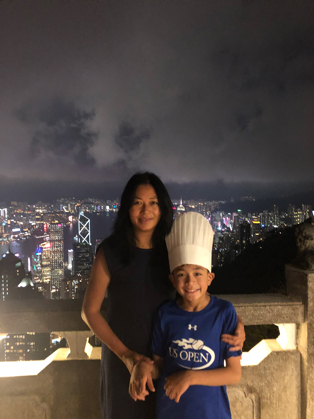 'Chef Oliver' enjoys the spectacular views of Hong Kong from Victoria Peak after an earlier visit to a fabulous dim sum restaurant with his mother, Tiffany. And yes, the food was amazing. August, 2019